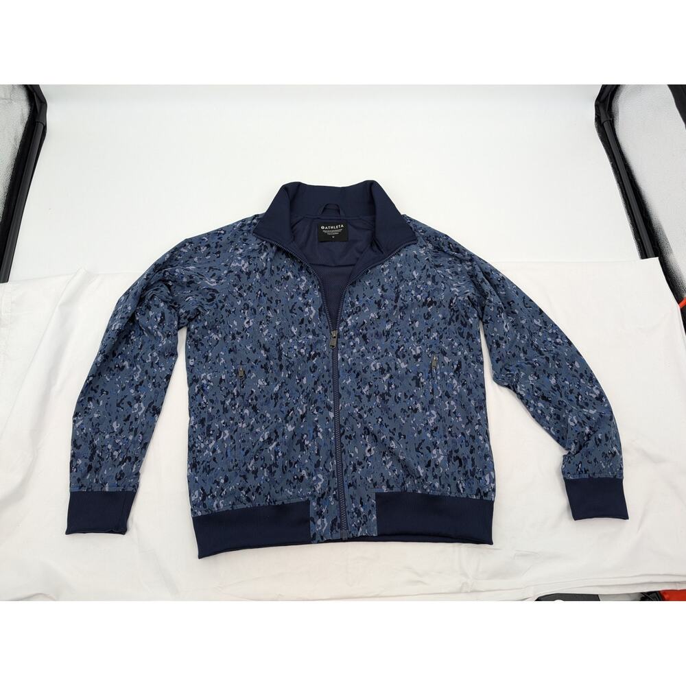 Athleta Brooklyn Track Bomber Jacket II Camo Full Zip Captivate Chrome Blue Med